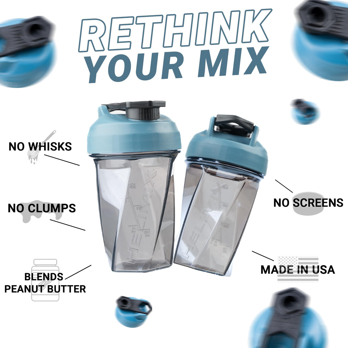 HELIMIX 1.5 Vortex Blender Shaker Bottle Holds Upto 20oz | No Blending Ball or Whisk | USA Made | Portable Pre Workout Whey Protein Drink Shaker Cup | Mixes Cocktails Smoothies Shakes | Top Rack Safe