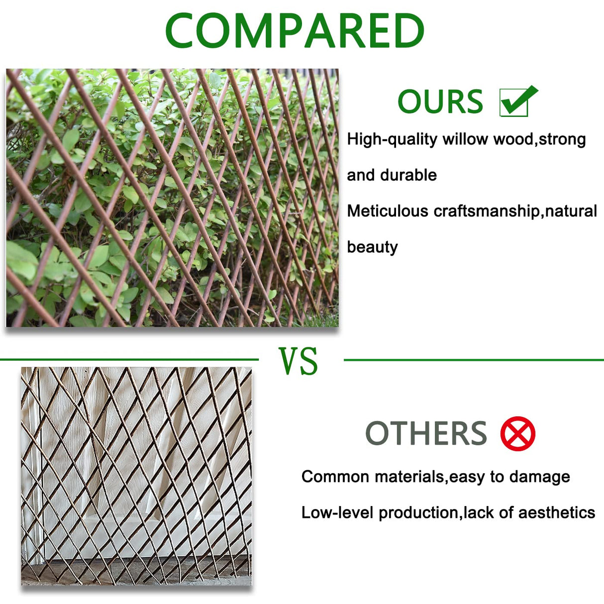 Helprise Expandable Willow Lattice Fence Panel Plant Support Garden Trellis Willow Trellis Fence for Climbing Plants Vine Ivy Rose Cucumbers Clematis Outdoors Garden Yard,36X92 Inch(2PC)