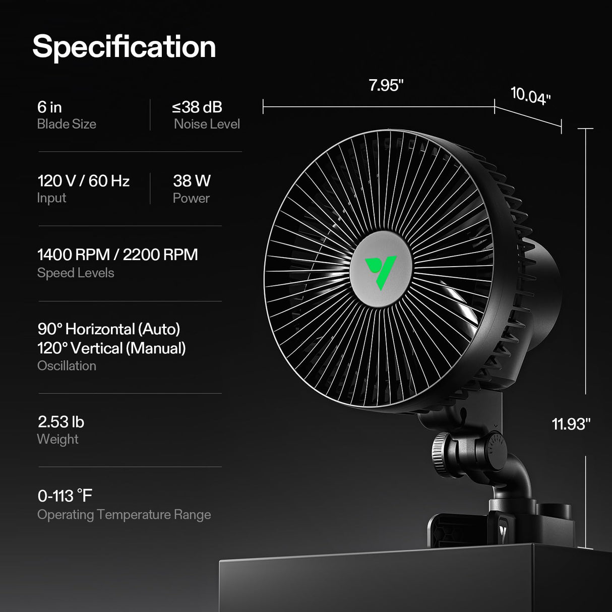 VIVOSUN AeroWave A6 Grow Tent Clip Fan, 6" Auto Oscillating Fan, Secure Non-Slip Clamp, Strong Air Circulating, and Low Noise, for Hydroponic Ventilation, 1-Pack