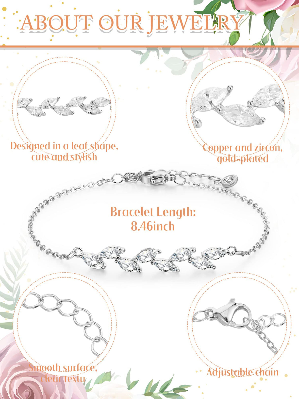 Trnayi 6 Pcs Bridesmaid Bracelets Jewelry Bridesmaid Gifts,Silver Leaf