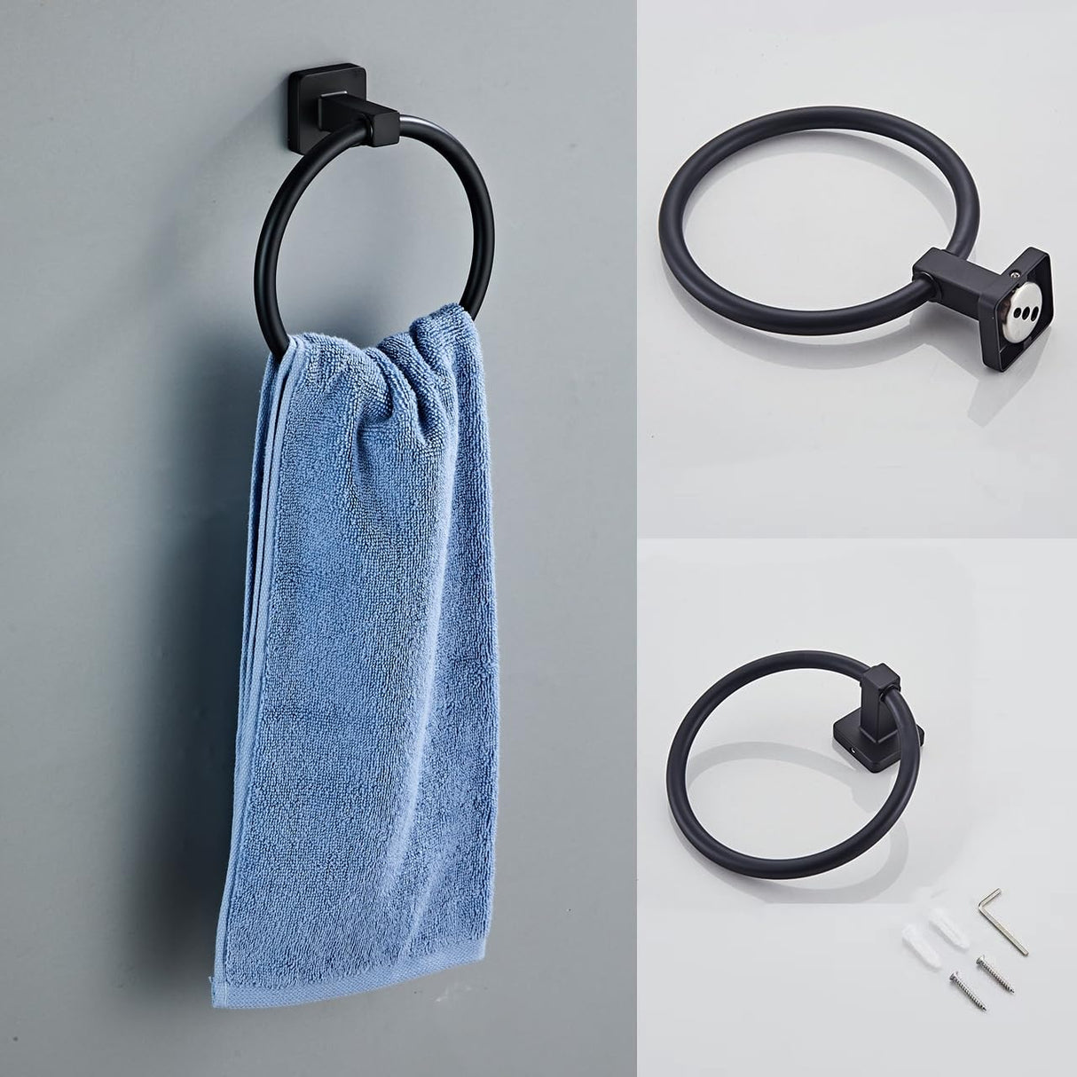 Matte Black Bathroom Hardware Set 4 Pieces,Towel Bar Set Stainless Steel Wall Mounted, Includes 16In Hand Towel Bar, Towel Ring, Robe Towel Hooks,Toilet Paper Holder, Bathroom Towel Rack Set