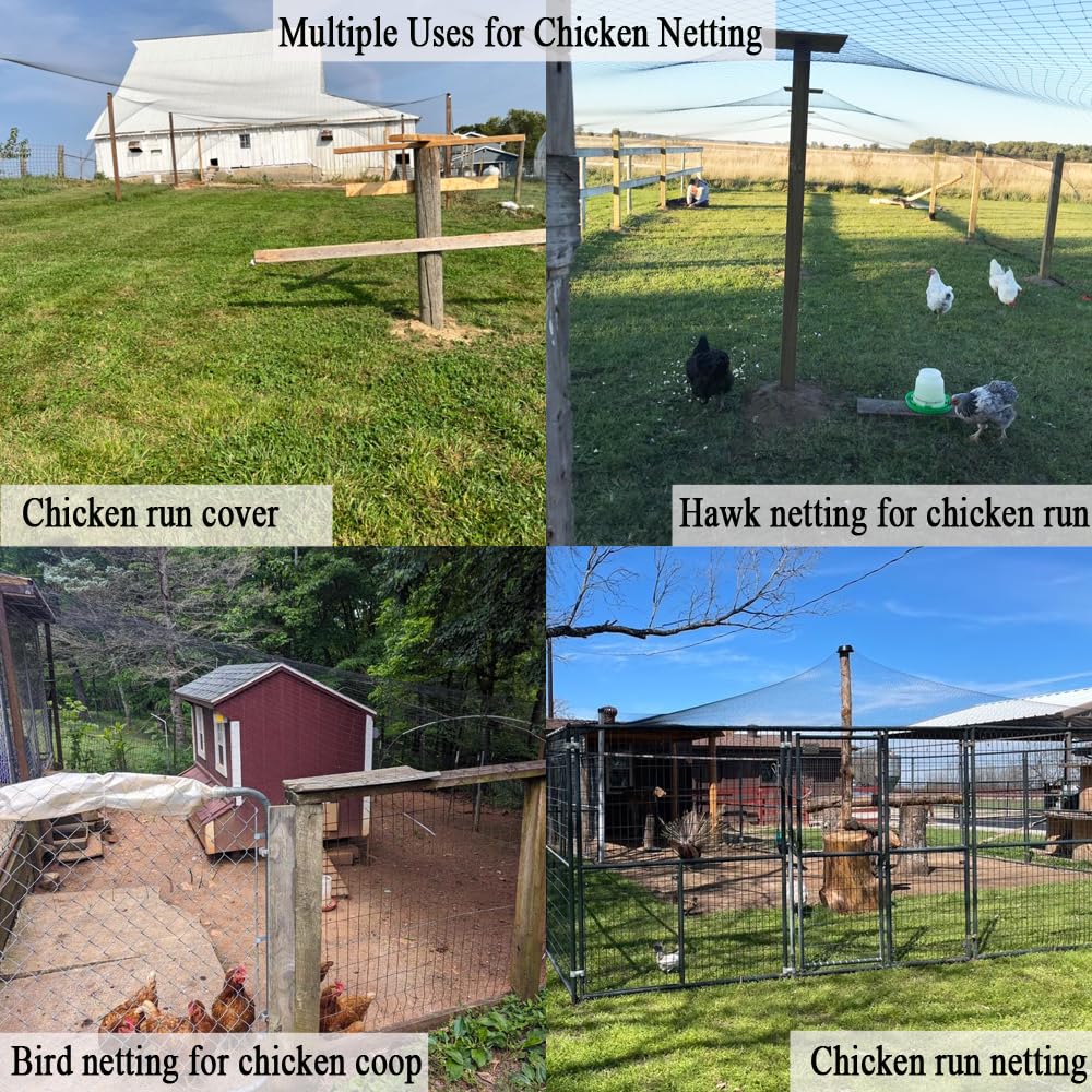 Junkogo Bird Netting for Chicken Coop 25x50 FT, 1" Chicken Run Cover Net
