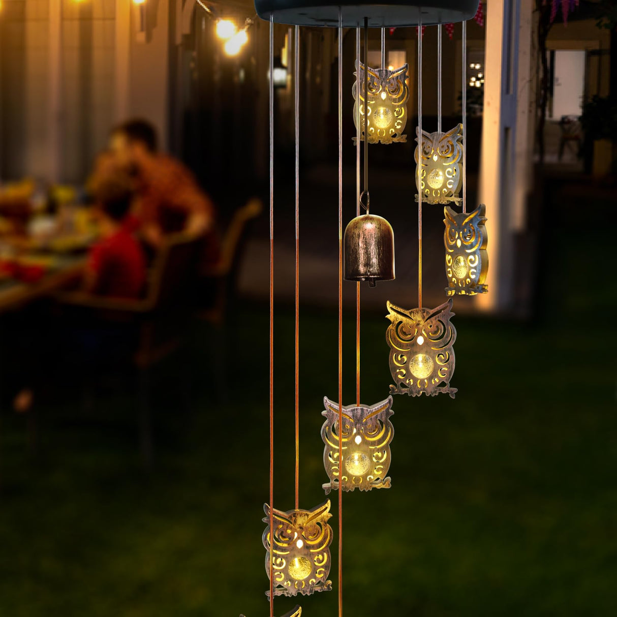 8 LED Solar Upgrade Owl Wind Chimes Outdoor,Mom Gifts for Mothers Day Grandma Wife Gift Solar Owl Wind Chimes for Outside,Hanging Lights Warm LED,Outdoor Owl Decor Christmas