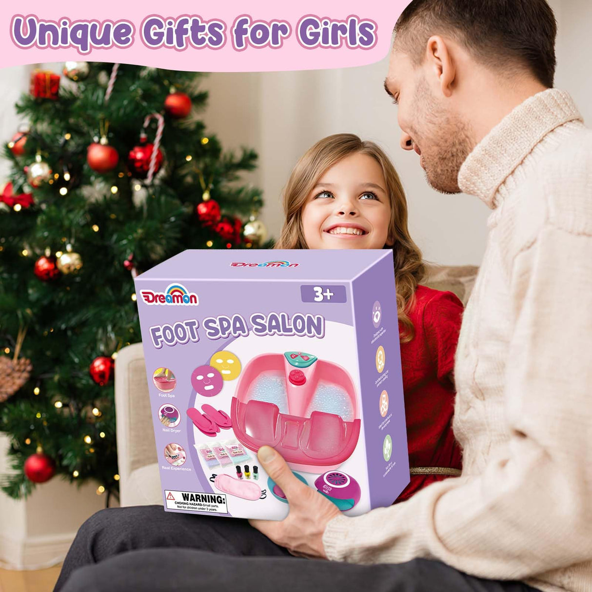 Kids Foot Spa & Nail Kit - Kids Spa Day Kit for Girls with Mask Foot Bath and Nail Dryer - Manicures Pedicure Toy Kit Nail Art Salon Girl Stuff - Christmas Birthday Gifts for 6 7 8 9 10-12 Year Old