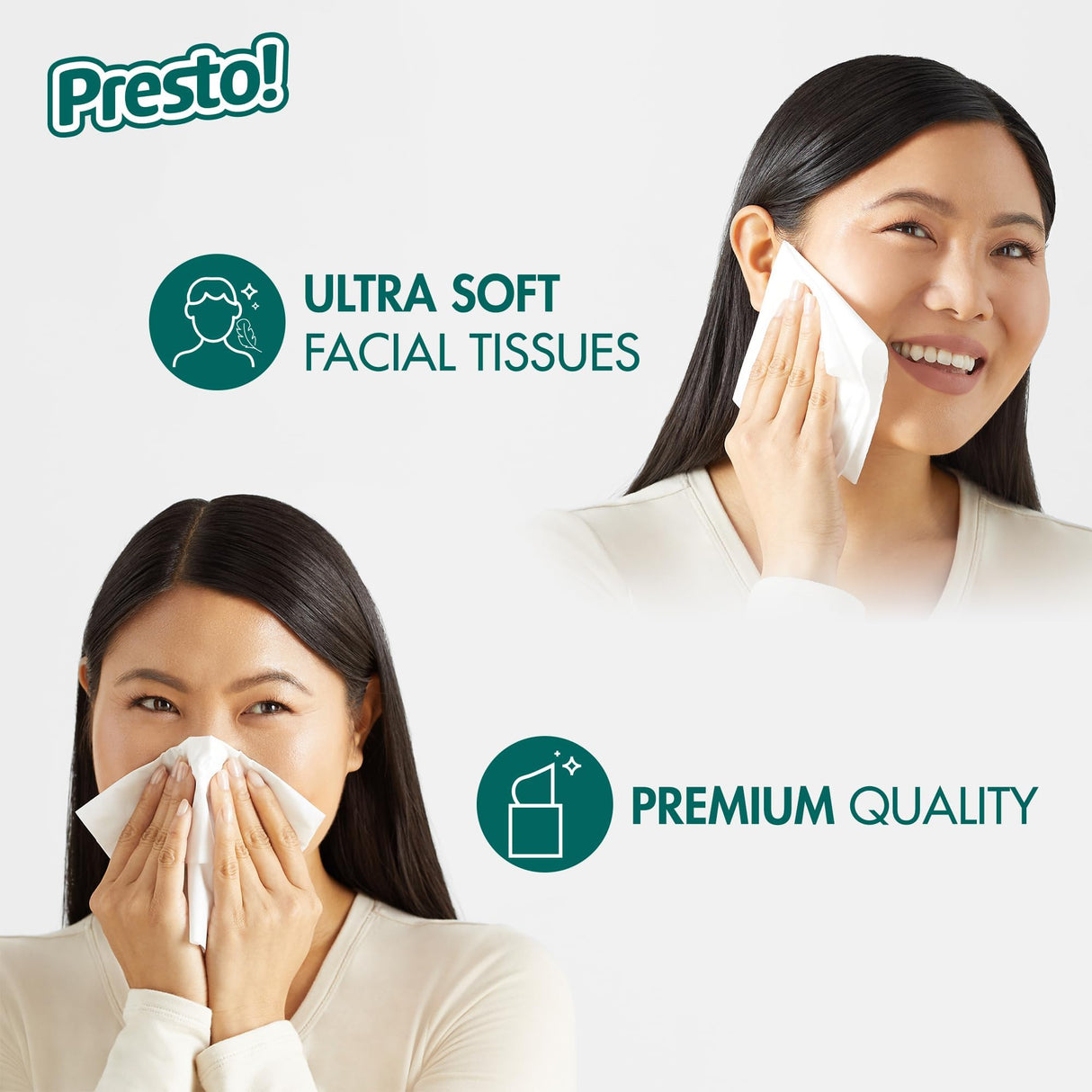 Amazon Brand - Presto! Ultra-Soft 3-Ply Premium Facial Tissues, 1188 Count (18 Packs of 66), (Packaging May Vary)
