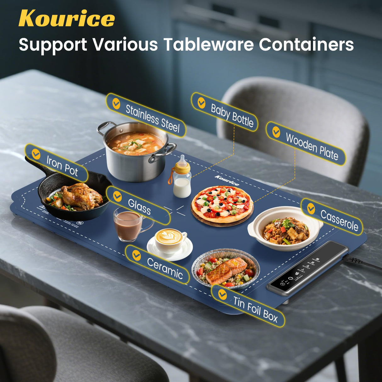 Kourice Warming Mat for Food, Food Warmer with 4 Level Adjustable Temperature, Full Surface Heating, Rollable & Portable Food Warming Mat,Electric Warming Tray for Buffets Party and Home Daily Use