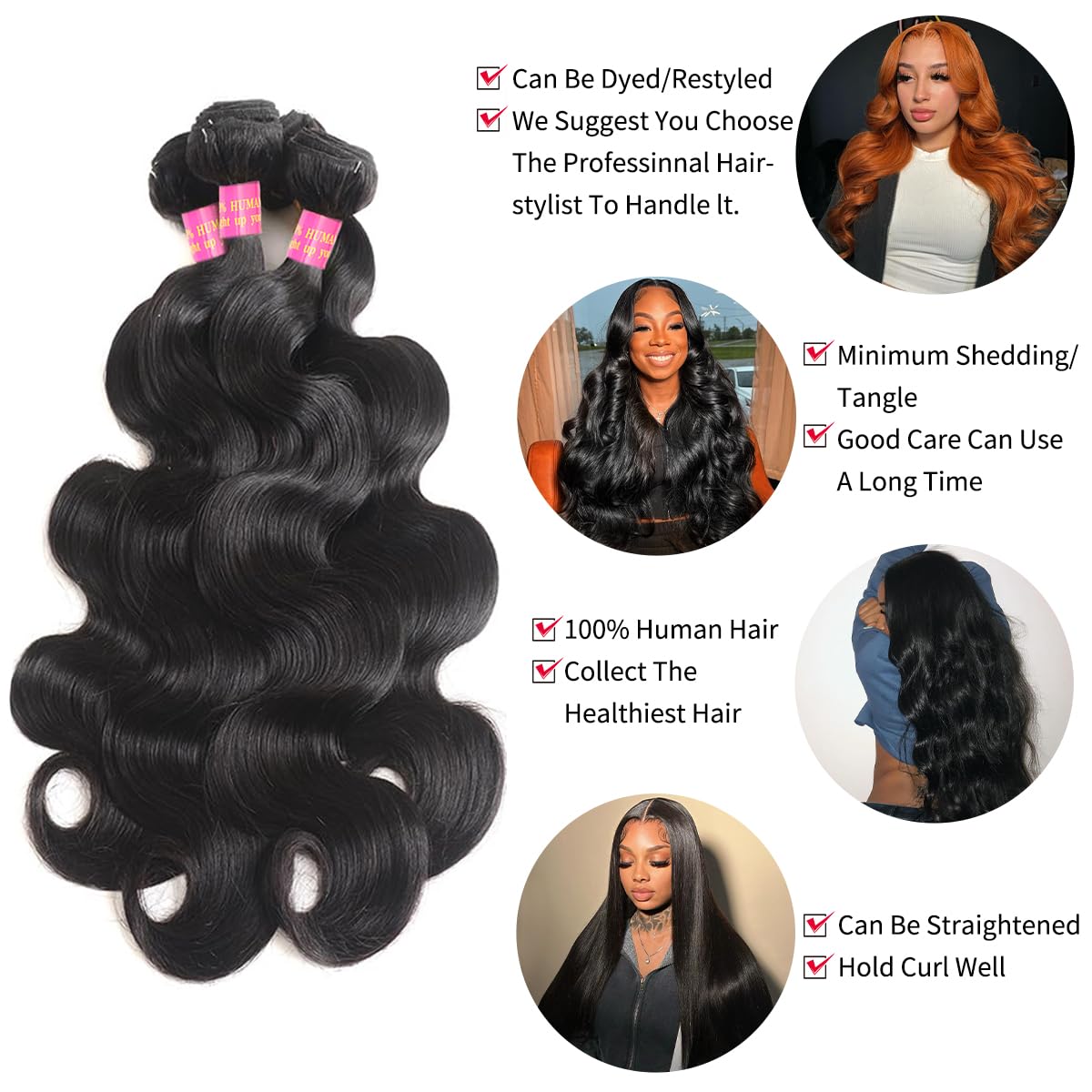 Human Hair Bundles 20 22 24 26 Inch 14A Body Wave Bundles Human Hair 100% Unprocessed Brazilian Virgin Hair 4 Bundles Human Hair Body Wave Human Hair Extensions Bundles Human Hair Natural Black