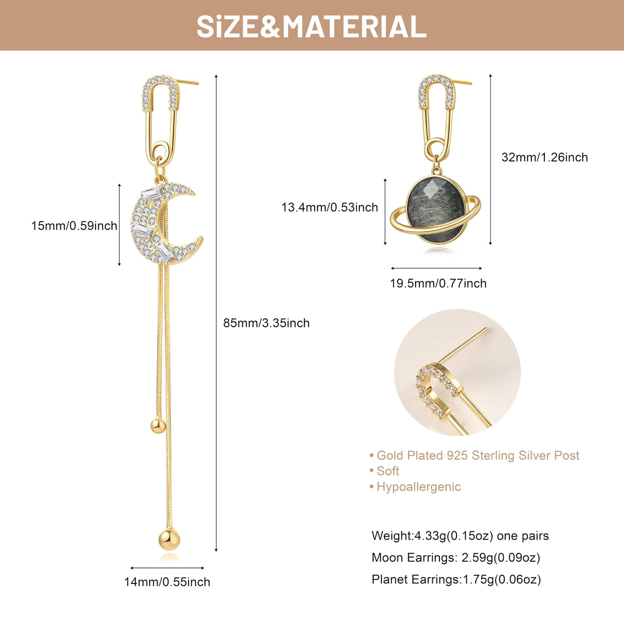 Sylph Star Earrings - Chic Dangly Earrings for Women, Moon Earrings, Star Jewelry, Celestial Earrings, Stylish Drop & Dangle Earrings, Gold Plated, Zircon