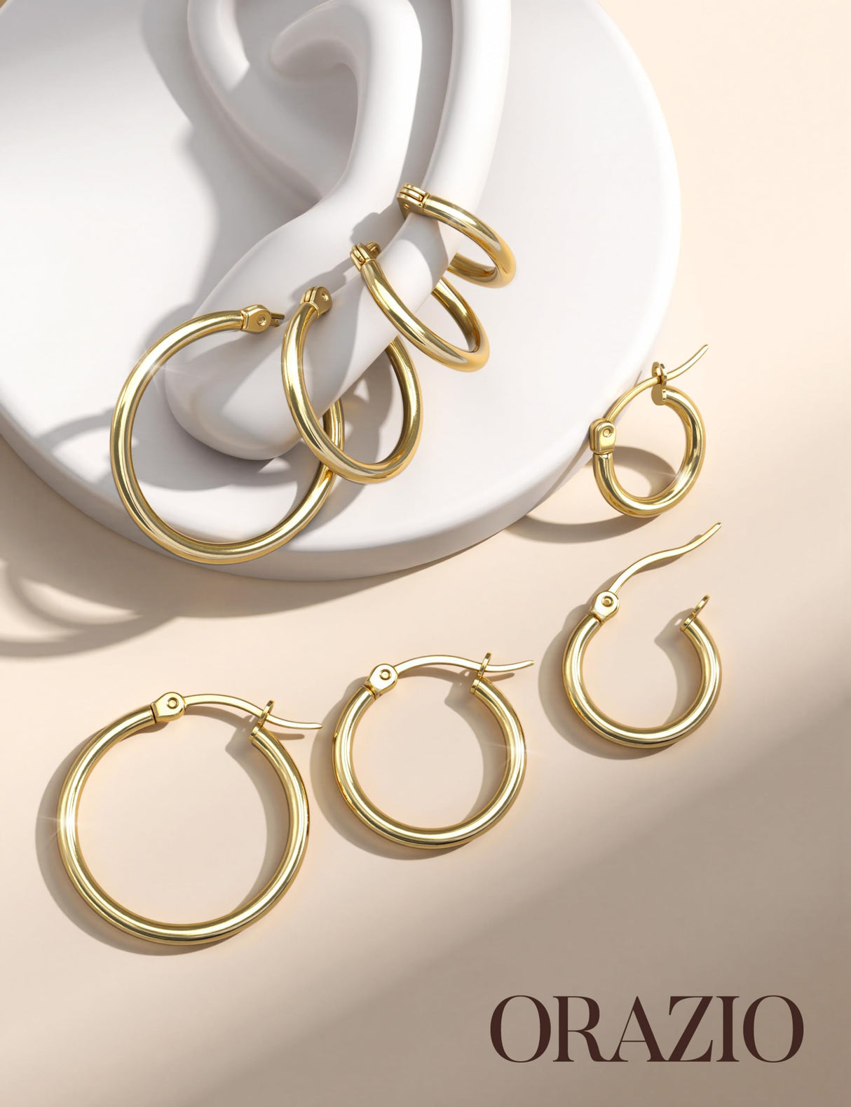ORAZIO Stainless Steel Hoop Earrings Set Huggie Earring Stacks Women