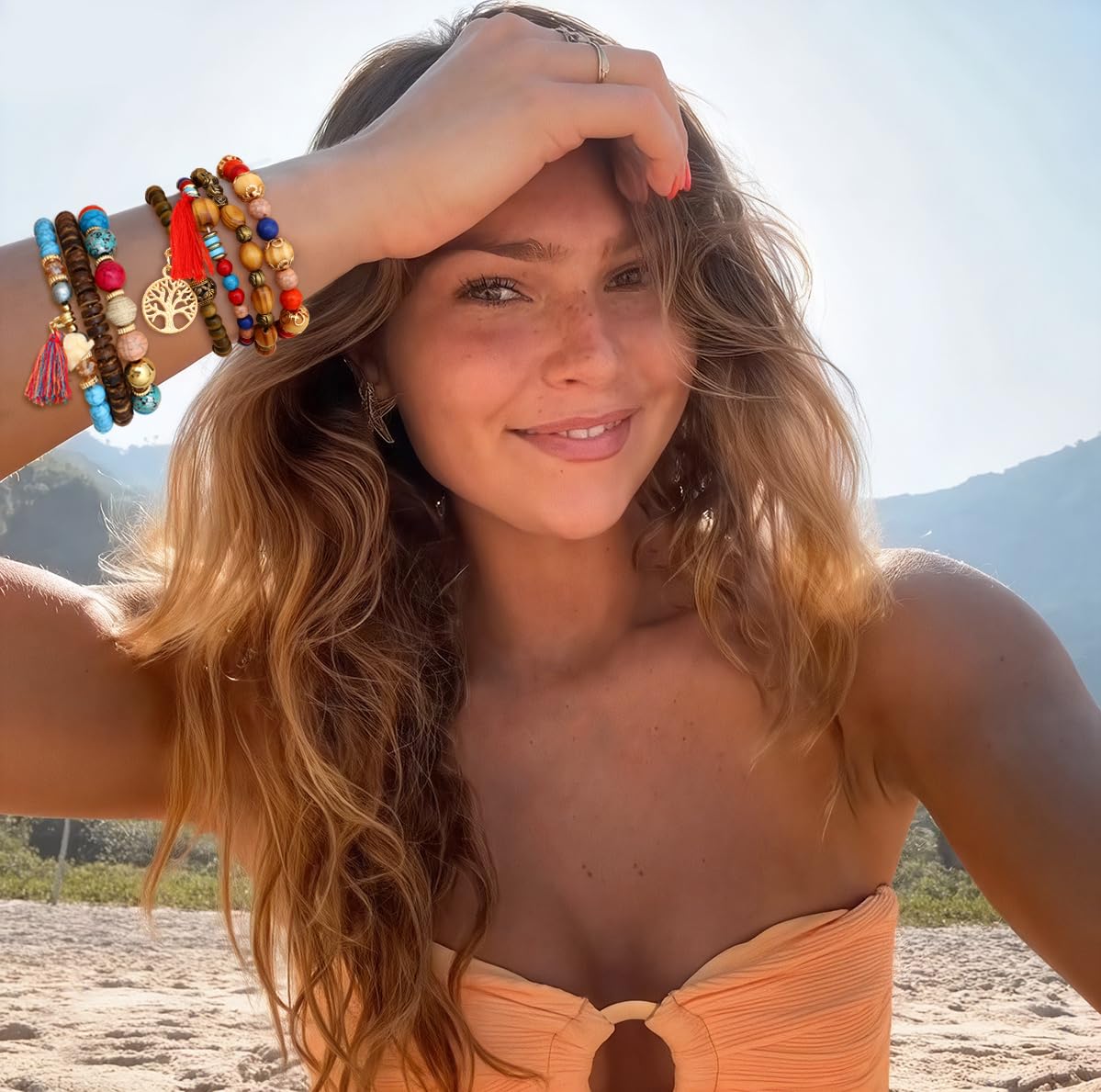 8 Sets Bohemian Stackable Bead Bracelets for Women Stretch Multilayered