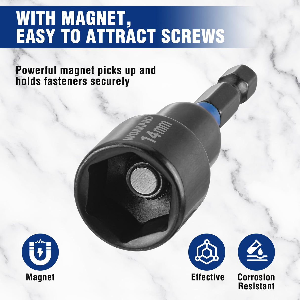 WORKPRO 27 PCS Magnetic Nut Driver Set, Impact Drill Driver Bit 1/4" Hex Shank, SAE & Metric Cr-V Steel Power Nut Drivers with Quick-release Extensions, Impact Socket Adapters, Bit Holder and Toolbox