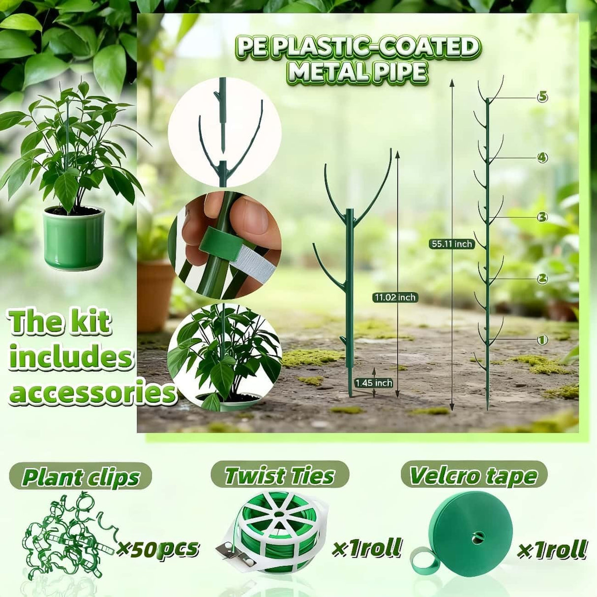 5 Pack Stackable Monstera Plant Support, Garden Plant Support Stakes for Indoor Outdoor Plants, Climbing Plant Support Structures Plant Holder Stick Moss Pole for Support Tall Potted Plants