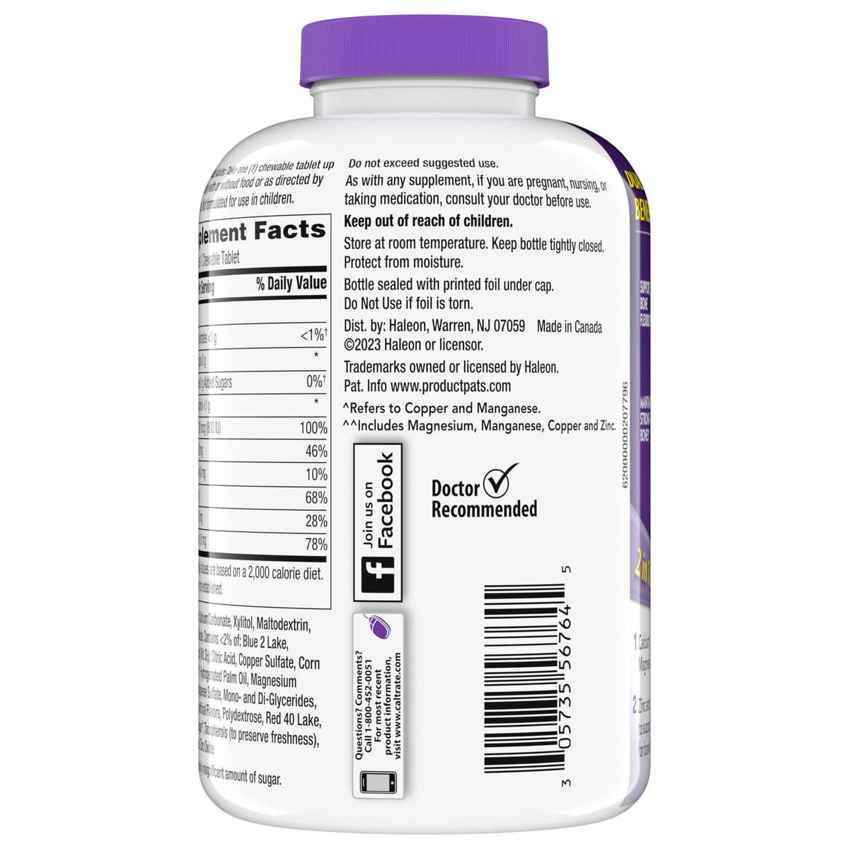 Caltrate Chewables 600 Plus D3 Vitamin D and Calcium Supplement, 155 count
