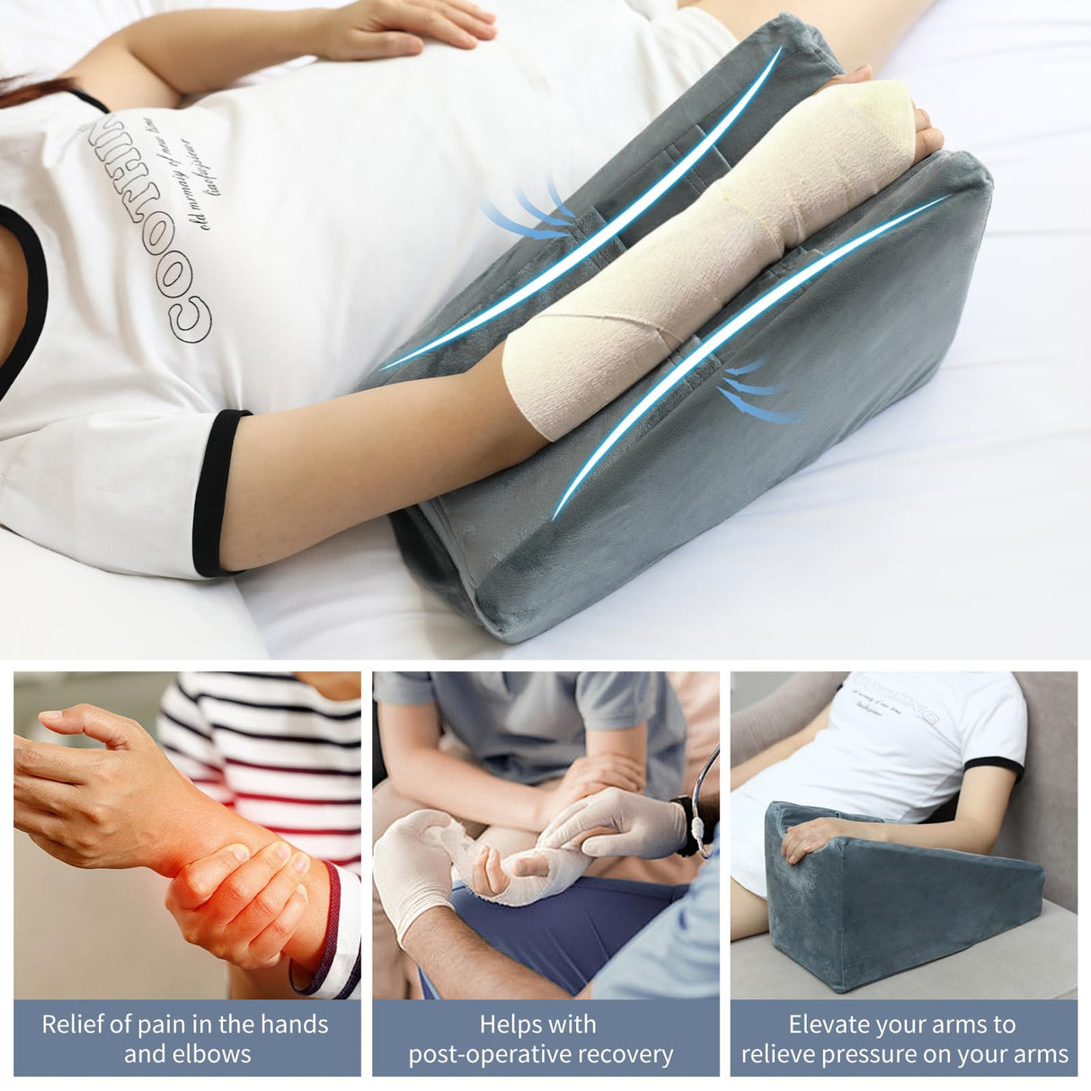 TBXONMOW Arm Elevation Pillow Arm Wedge Pillows for Adults Arm Support Pillow with Pocket for Post Surgery Elbow Arm Rest Pillow with Removable Pillow for Sleeping(Grey)