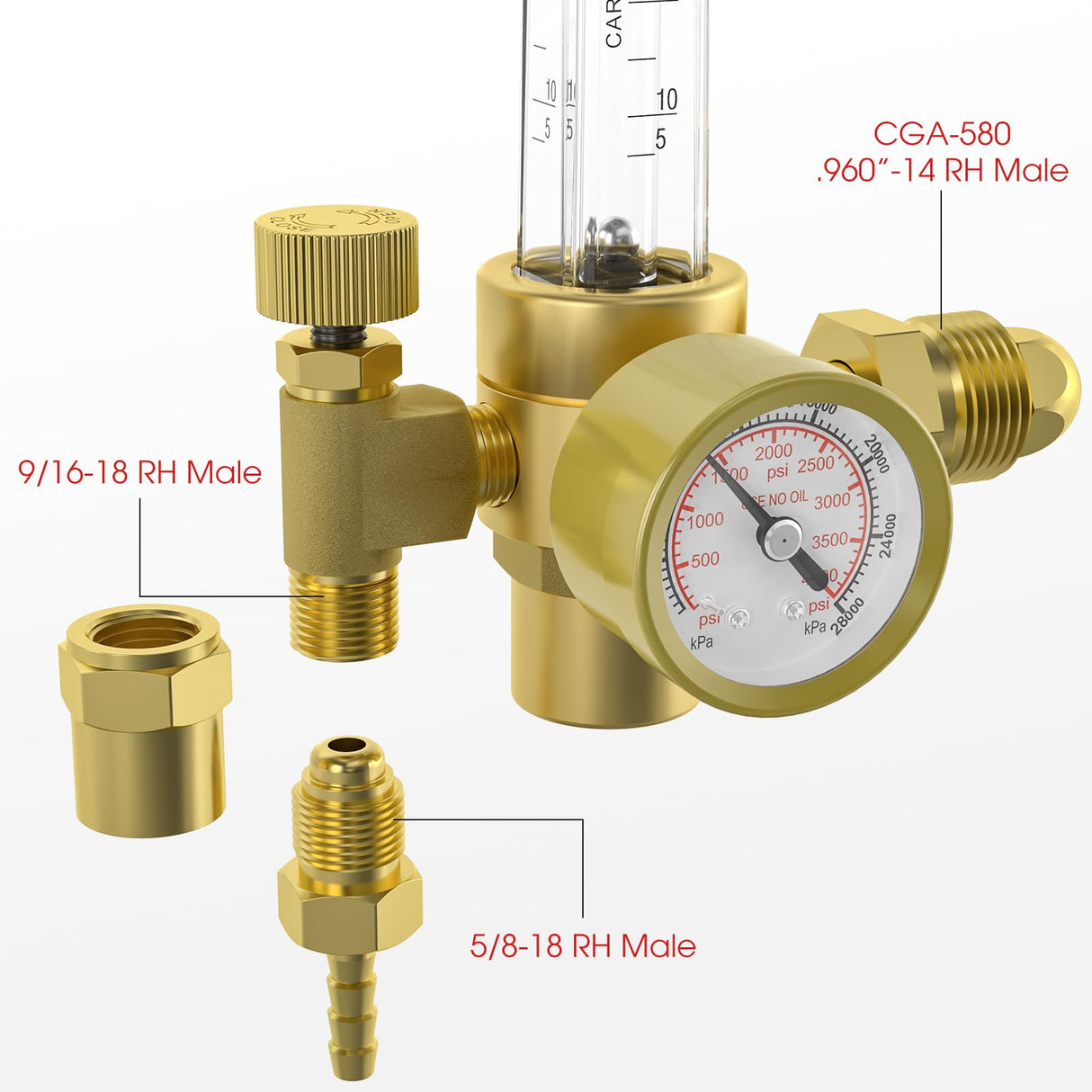 YESWELDER Welding Gas Regulator Flow Meter with Gas Hose, Leak-Proof Argon CO2 Pressure Gauge with Universal Multi-Interface, Suitable for MIG TIG Welding Machines