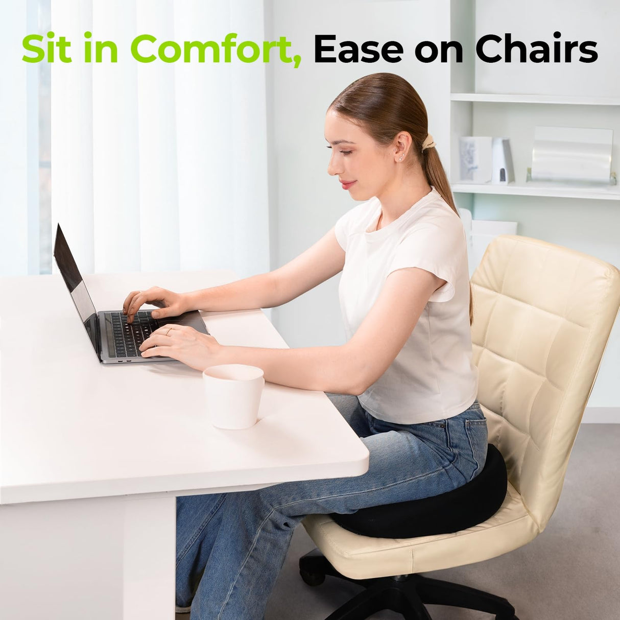 AUVON Innovative Donut Pillow Hemorrhoids Scientific Center Hole and Tailbone Cutout, Orthopedic Pain Relief Donut Seat Cushion for Coccyx, Sciatica, Postpartum Pregnancy, After Surgery Sitting Relief