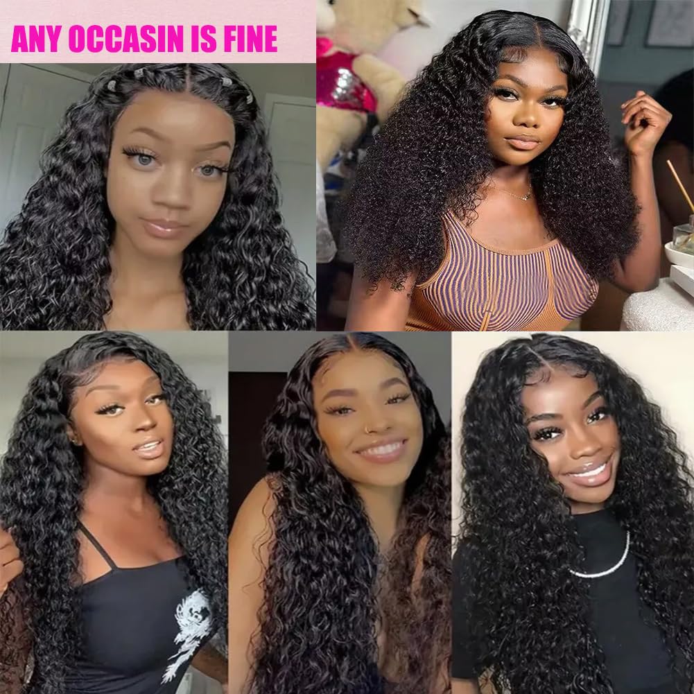 200 density 13x6 Water Wave Lace Front Wigs Human Hair Pre Plucked Glueless Wigs Human Hair Water Deep Cury HD Transparent 13x6 Full Lace Frontal Wigs Brazilian Virgin Hair Wigs Natural Black 28inch