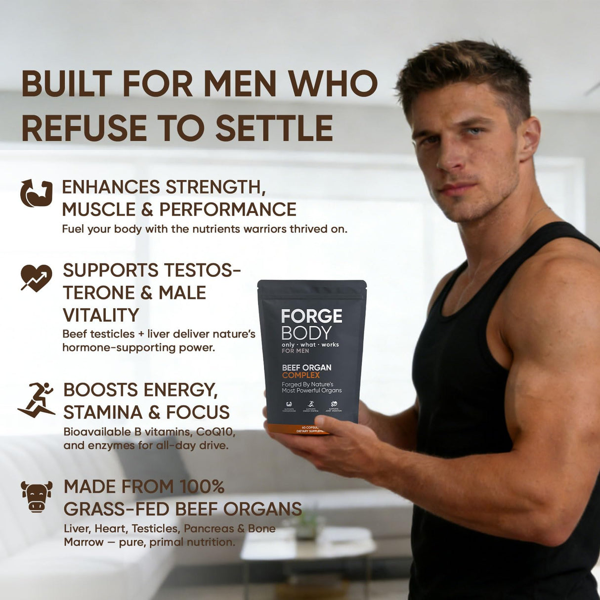 KXVUDE Forgebody Beef Organ Complex Capsules, Grass Fed & Pasture Raised - Total Body Wellness & Performance, Immune Support, Gluten-Free, Non-GMO, 60 Count (1)