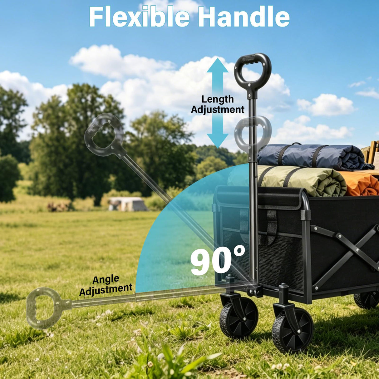 Collapsible Wagon Cart with All-Terrain Wheels - Folding Utility 360LBS Heavy Duty Wagons Carts for Grocery Sports Garden Shopping Camping Fishing (Black, 120L)