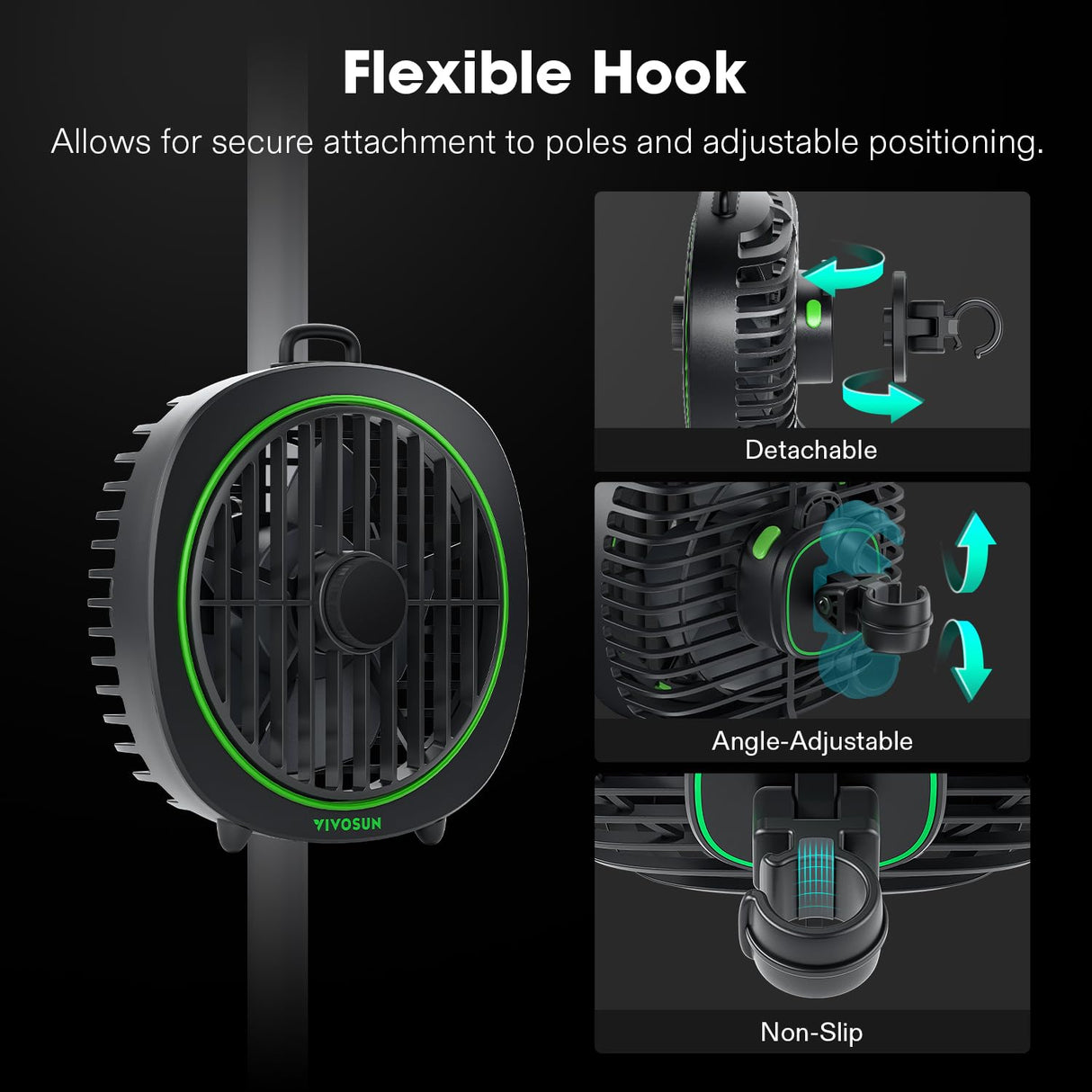 VIVOSUN AeroWave D4, 4” Grow Tent Clip Fan with Detachable Hook, 3-Speed Strong & Quiet Airflow, Adjustable Airflow Angle for Hydroponics, Circulation & Cooling, Black, 1-Pack
