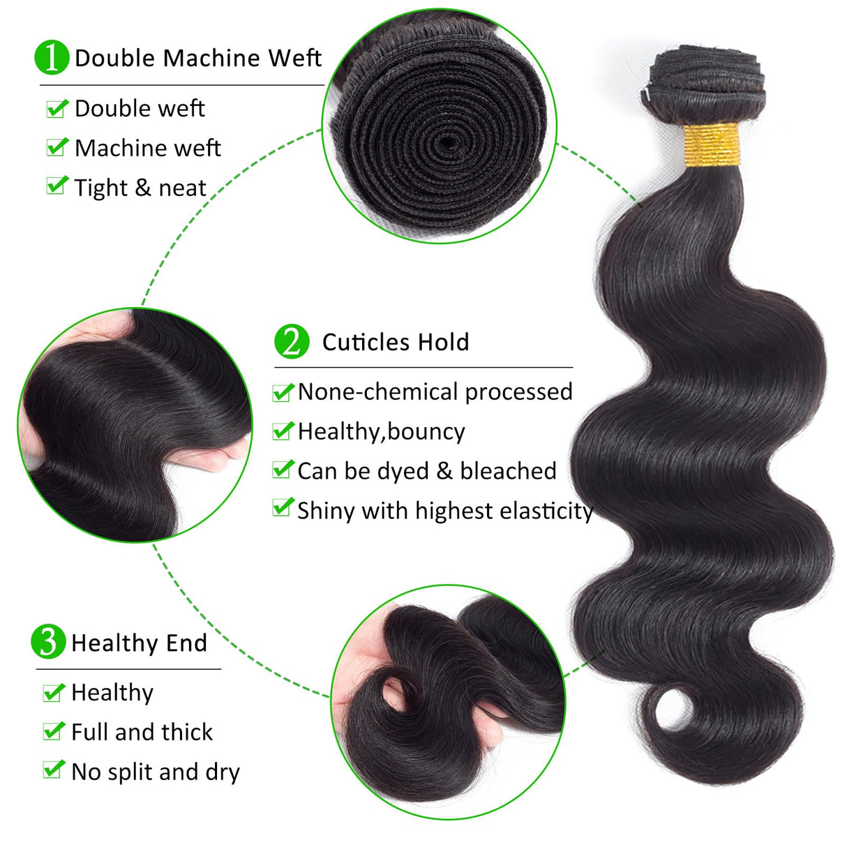 Brazilian Virgin Hair Body Wave 3 Bundles with Closure (12 14 16+10"Closure) 10A Virgin Brazilian Remy Human Hair Bundles with Transparent Closure Remy Hair Bundles with Closure Natural Black