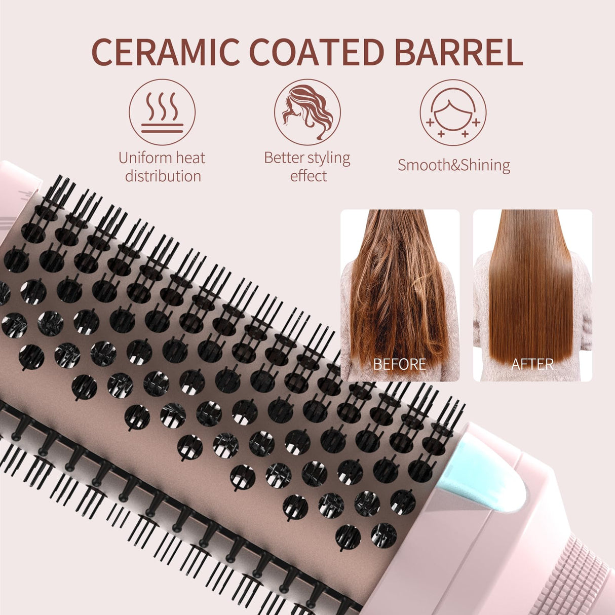 K&K 1.77 Inch Ceramic Tourmaline Ionic Heated Round Brush Curling Brush Creates Blowout Look -Creates Root Volume & Loose Curls Volume Curls Dual Voltage Hair Styling Tool temperture contronal