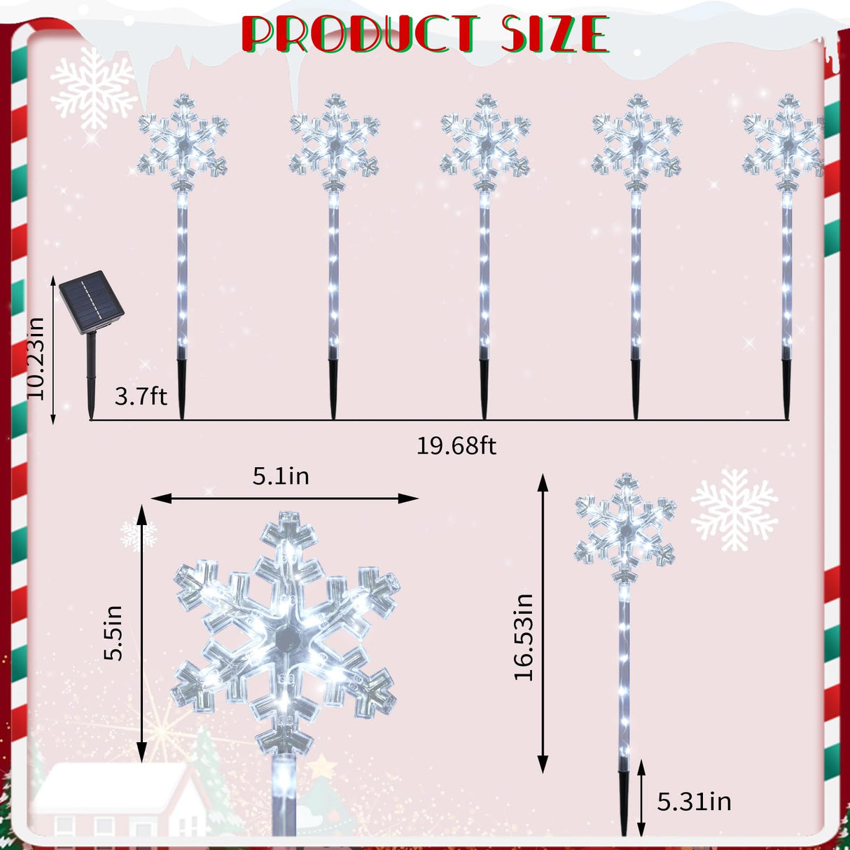 Solar Christmas Snowflake Pathway Lights, Set of 5 Outdoor Garden Lights Decorations,Waterproof Stake Decorative Light for Yard Lawn Porch Walkway Decor (Cool White, 5 Pack)