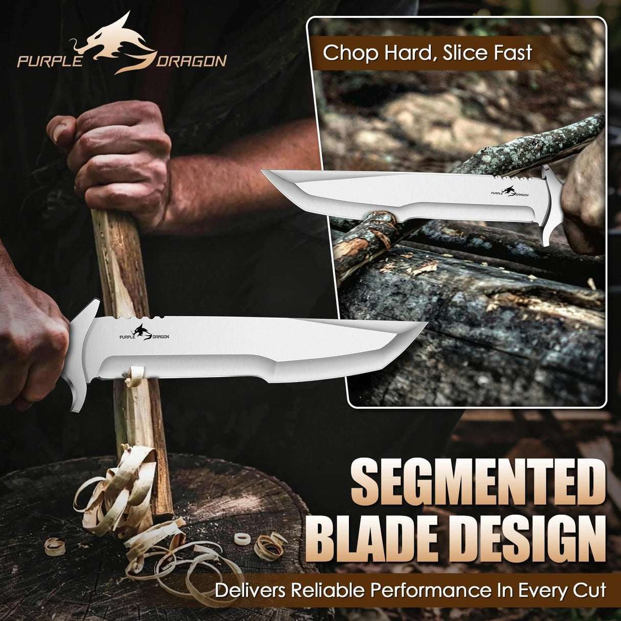 Purple Dragon Machete for Cutting Trees Heavy Duty for Bushcraft - Brown