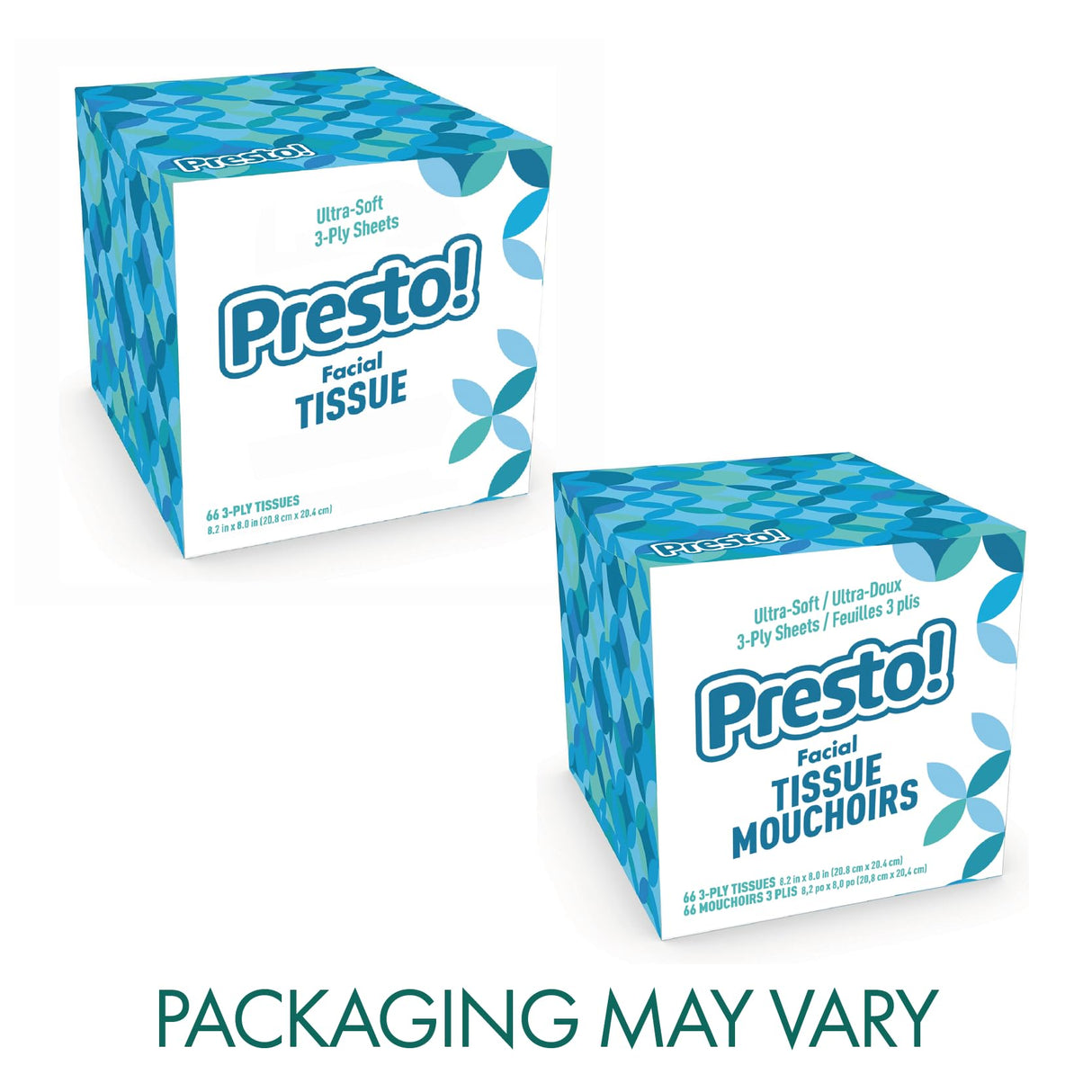Amazon Brand - Presto! Ultra-Soft 3-Ply Premium Facial Tissues, 1188 Count (18 Packs of 66), (Packaging May Vary)