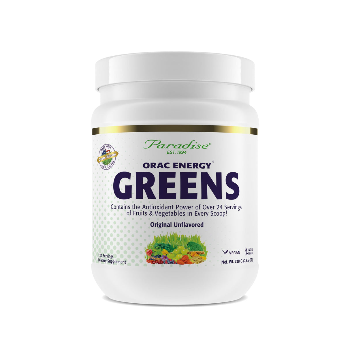 Paradise Herbs, ORAC Energy Greens Powder, Antioxidant Power of 24 Servings of Fruits & Vegetables in 1 Scoop, 120 Servings