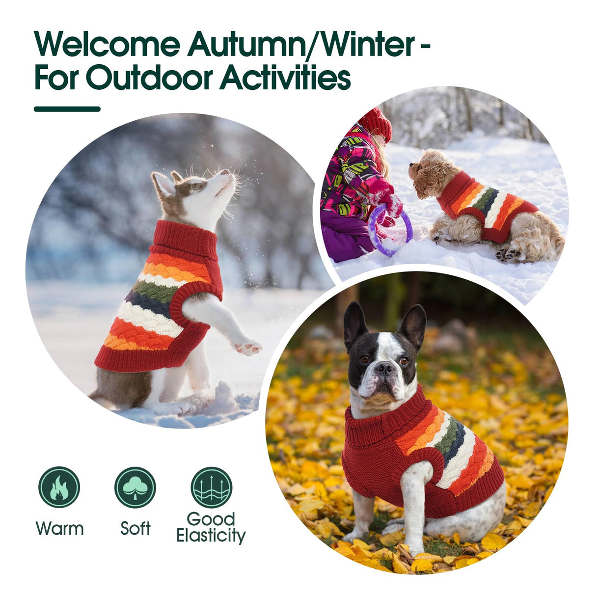 Kuoser Dog Sweater, Thermal Dog Sweaters for Medium Dogs Girl Boy, Puppy Christmas Sweater Thrtleneck Knitwear, Cozy Sweaters for Dogs, Thanksgiving Pet Outfit Warm Clothes for Fall Winter, Red M