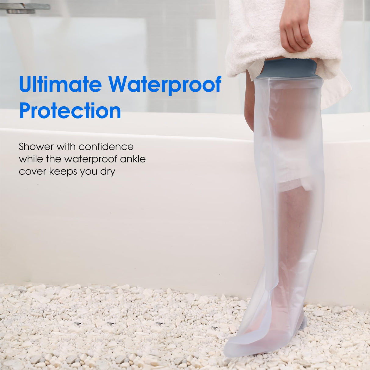 COMFYTHERA Large Waterproof Leg Cast Cover for Shower Foot Wound Protector Bath Adult Watertight Cast Bag Showering for Surgery Leg, Ankle, Burns Reusable Keeps Wounds Dry (C-Long Leg)