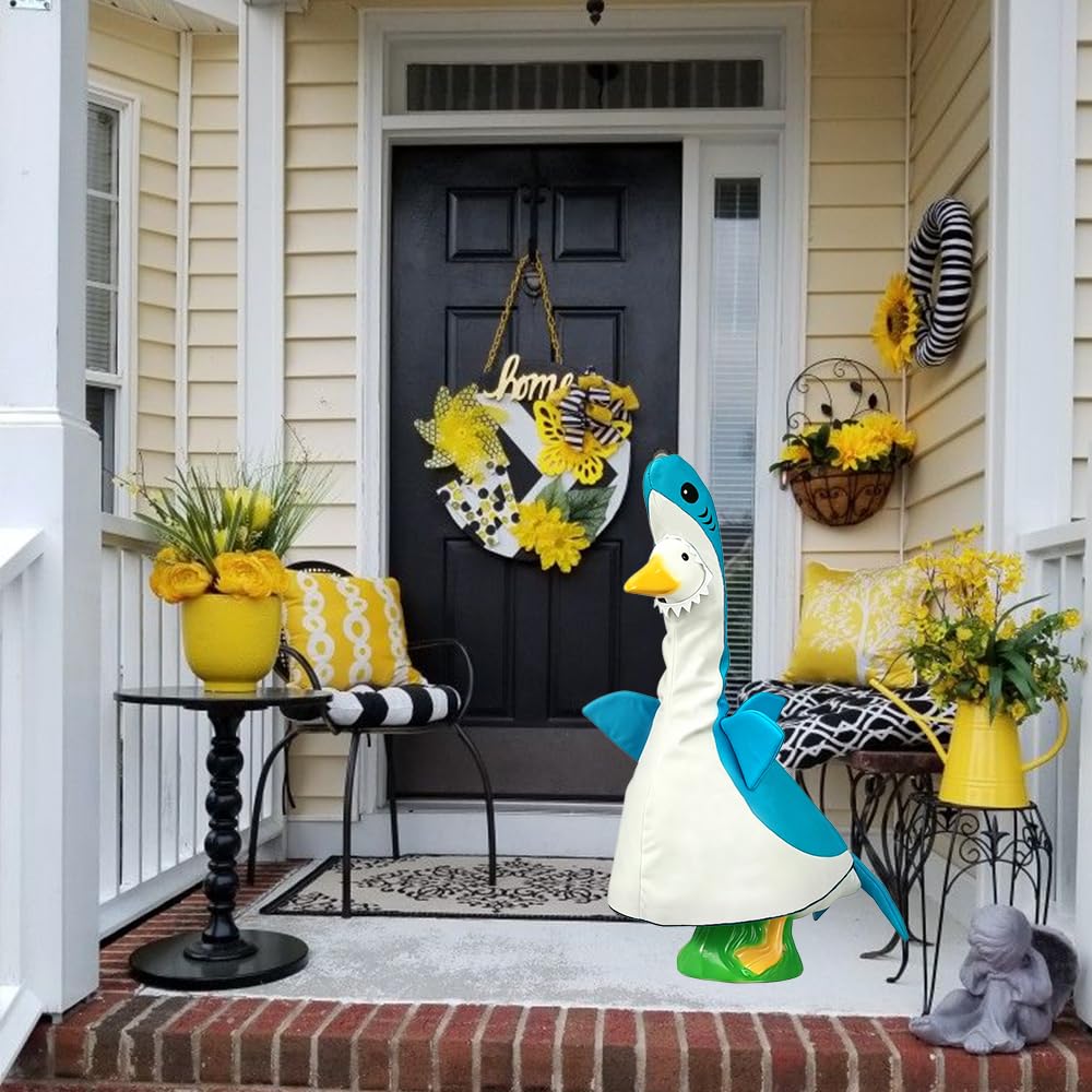 ARGOOFG Summer Porch Goose Outfits for Large 23" H Statue Decor, Shark Blue Costume Set Clothes for Outdoor Patio Lawn Garden Plastic Cement Statue Decoration