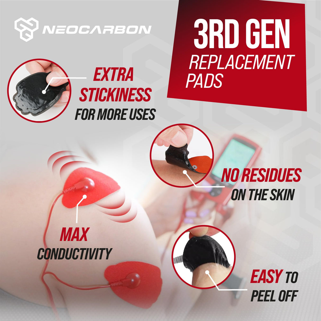 Reusable Electrode Pads for TENS EMS Unit, 20 Replacement Premium Pads and 1 Plastic Holder, Red