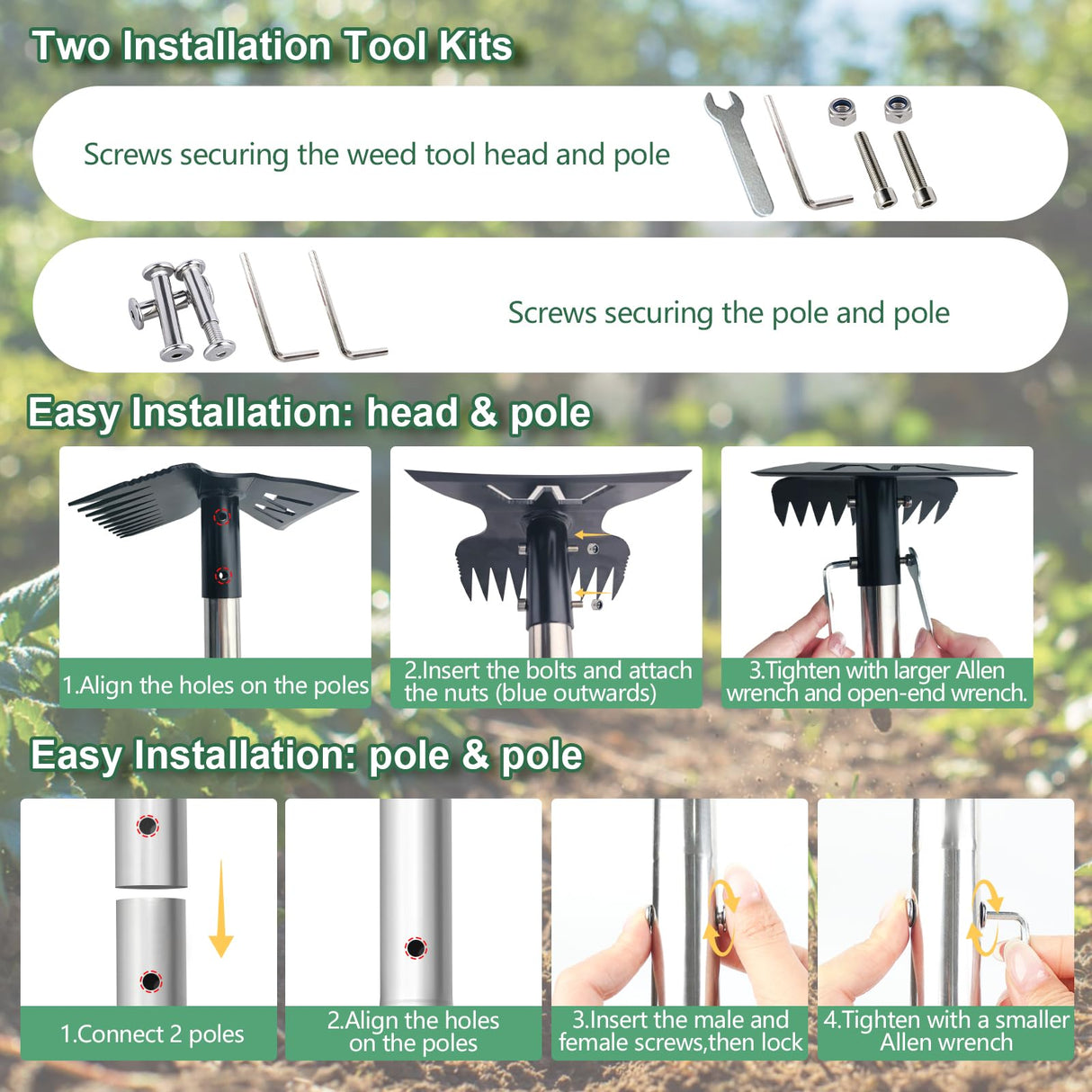 Larger Weed Puller Tool with Long Handle, 2-in-1 Heavy Duty Weed Rake & Hoe