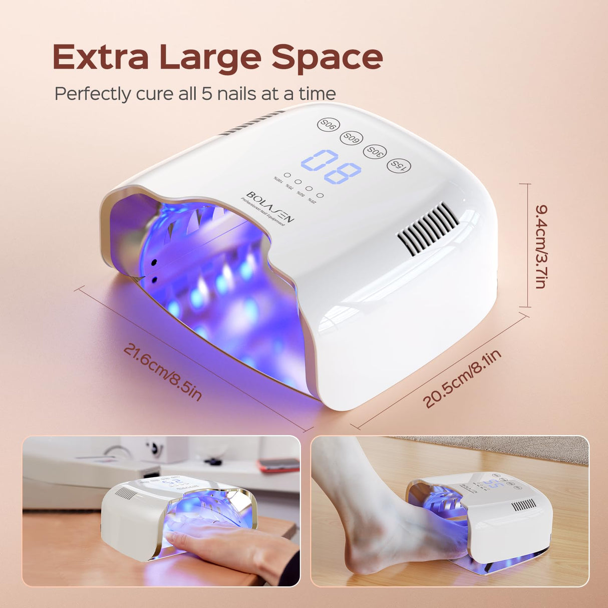 BOLASEN Cordless Rechargeable UV Nail Lamp - UV Light for Gel Nails with Metallic Reflector & Metal Base, 54W Portable Wireless LED Nail Dryer, Professional Fast Charger Curing Lamp for Salon P30 PRO