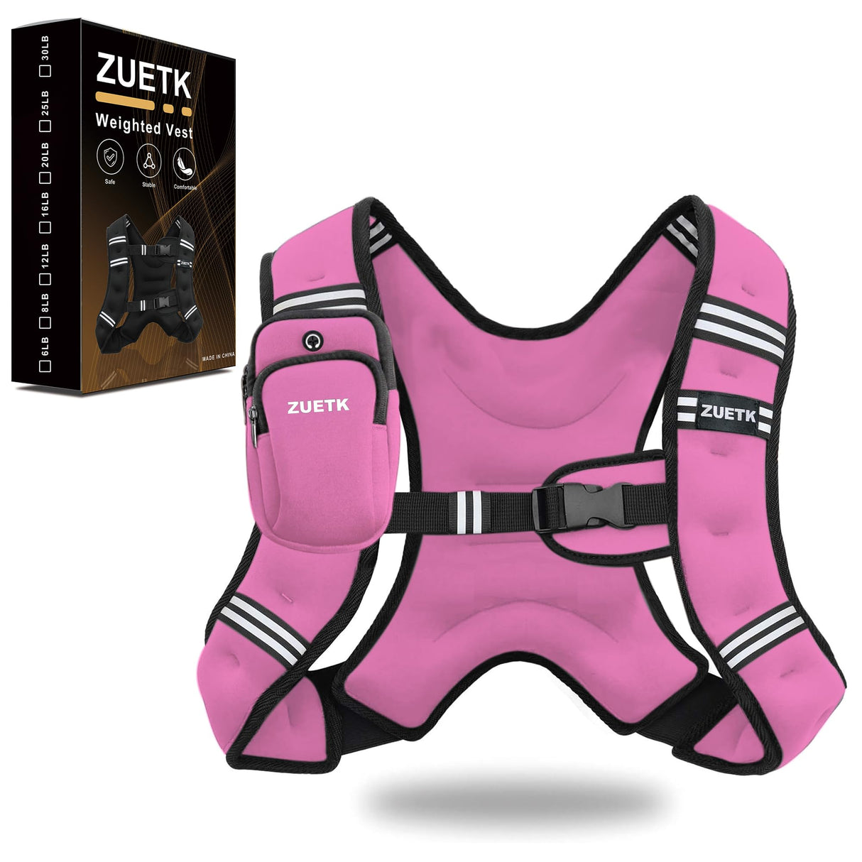 ZUETK Weighted Vest, 6lb/8lb/12lb/16lb/20lb/25lb/30lb Weight Vest with Reflective Stripe, Weighted Vest for Men Women Workout Equipment for Strength Training, Running, Jogging, Fitness, Weight Loss