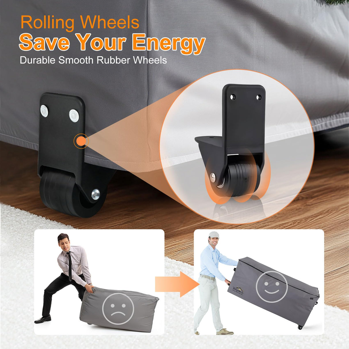 NettyPro Rolling Cushion Storage Bags with Wheel and Handle, Outdoor Patio Large Storage Container for Furniture Pillow Christmas Tree 9 Ft, 65 x 20 x 28 Inch, Grey