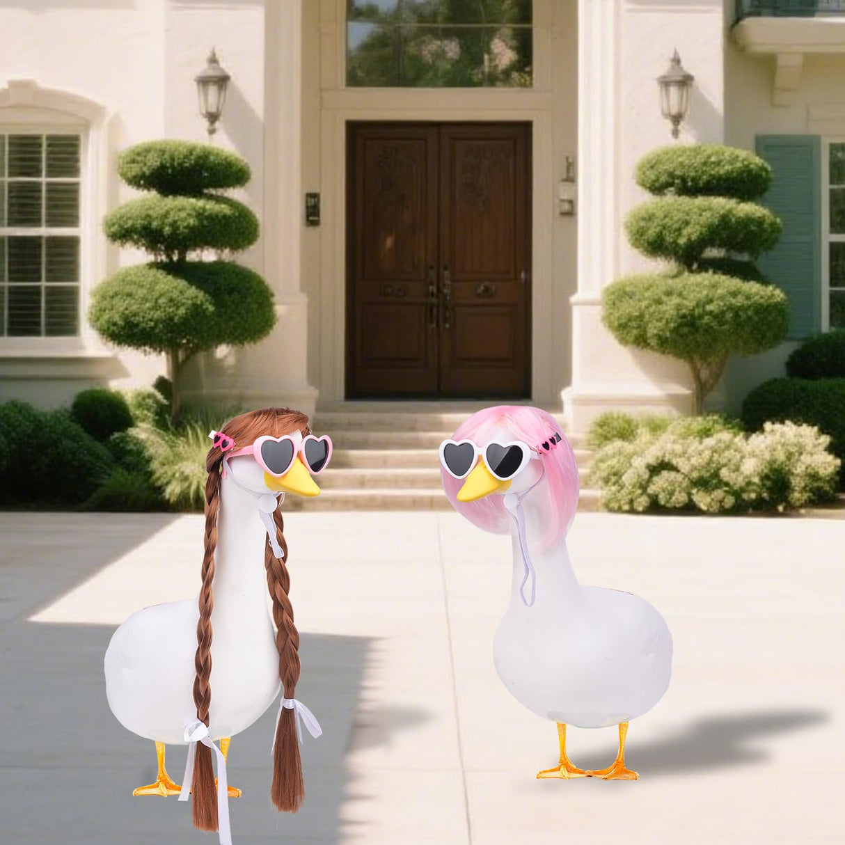 MuMyer 4 Pcs Porch Goose Wigs, Funny Lawn Porch Goose Statue Braid Wig with Hair Clips and Sunglasses for Outdoor Garden Patio Yard Goosey Decoration