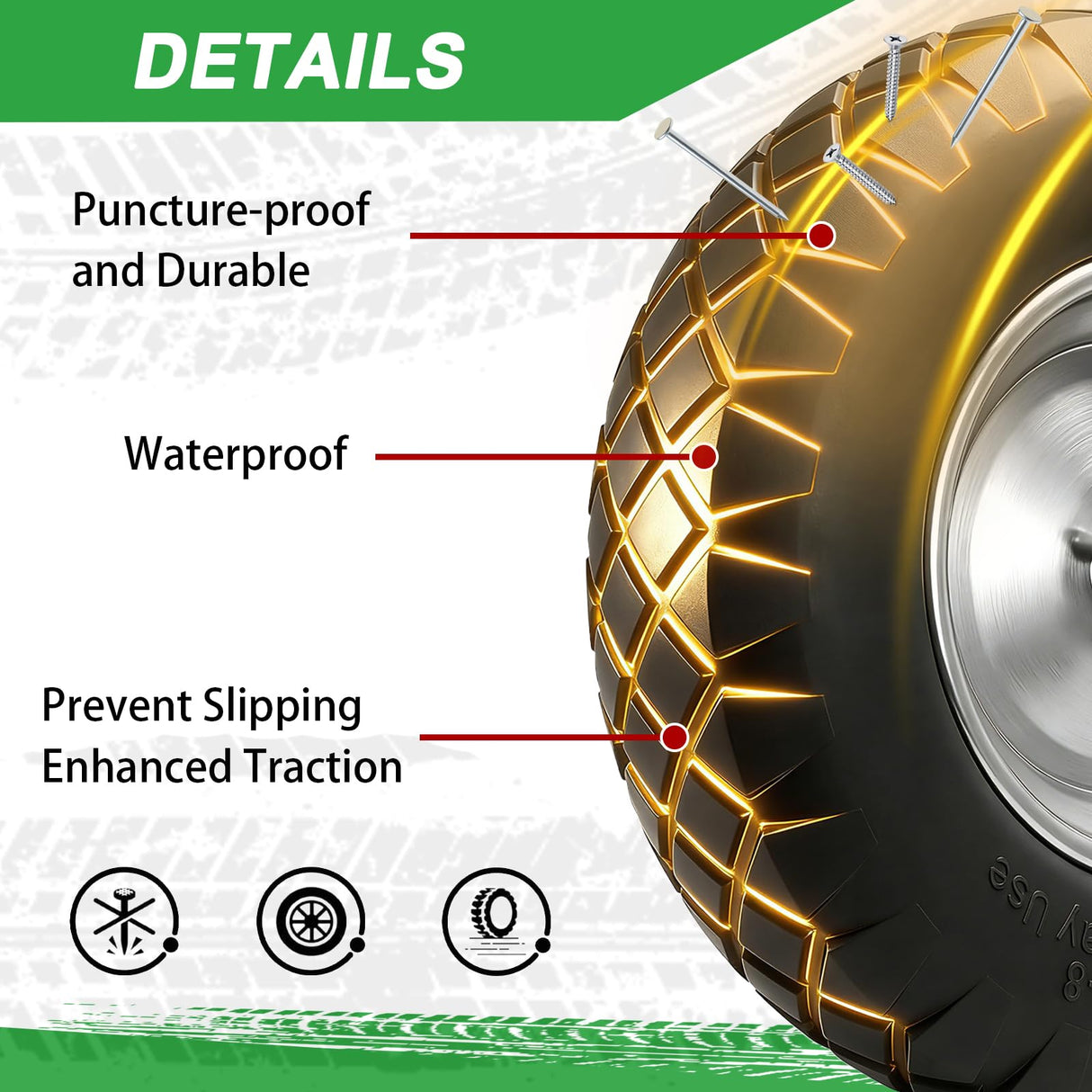 LTNICER 4.80/4.00-8" Flat-Free Tire and Wheel, 16" Solid Wheelbarrow Tires with 5/8" or 3/4" Bearings, 3-7" Centered Hub Universal Fit for Wheelbarrows/Garden Trailer/Wagons