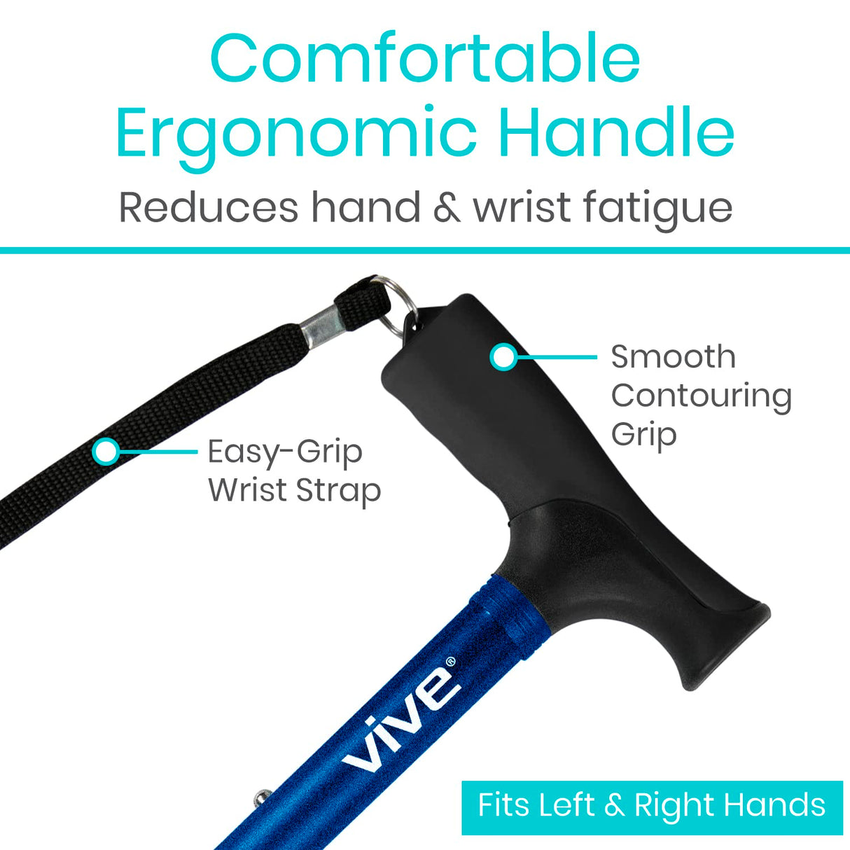 Vive Folding Cane - Foldable Walking Cane for Men, Women - Fold-up, Collapsible, Lightweight, Adjustable, Portable Hand Walking Stick - Balancing Mobility Aid - Sleek, Comfortable