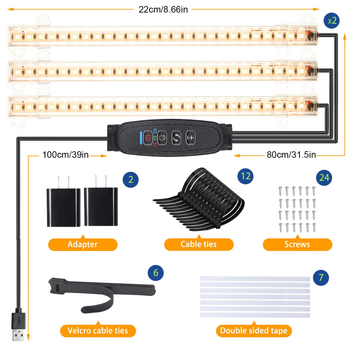 LED Grow Light Strips, Grow Lights for Indoor Plants Full Spectrum 3000K, Plant Light Bar with 3/9/12H Timer, 10 Dimmable Levels for Seedling Succulent,Best Match for Plant Shelf(3 Head×2 Pack)