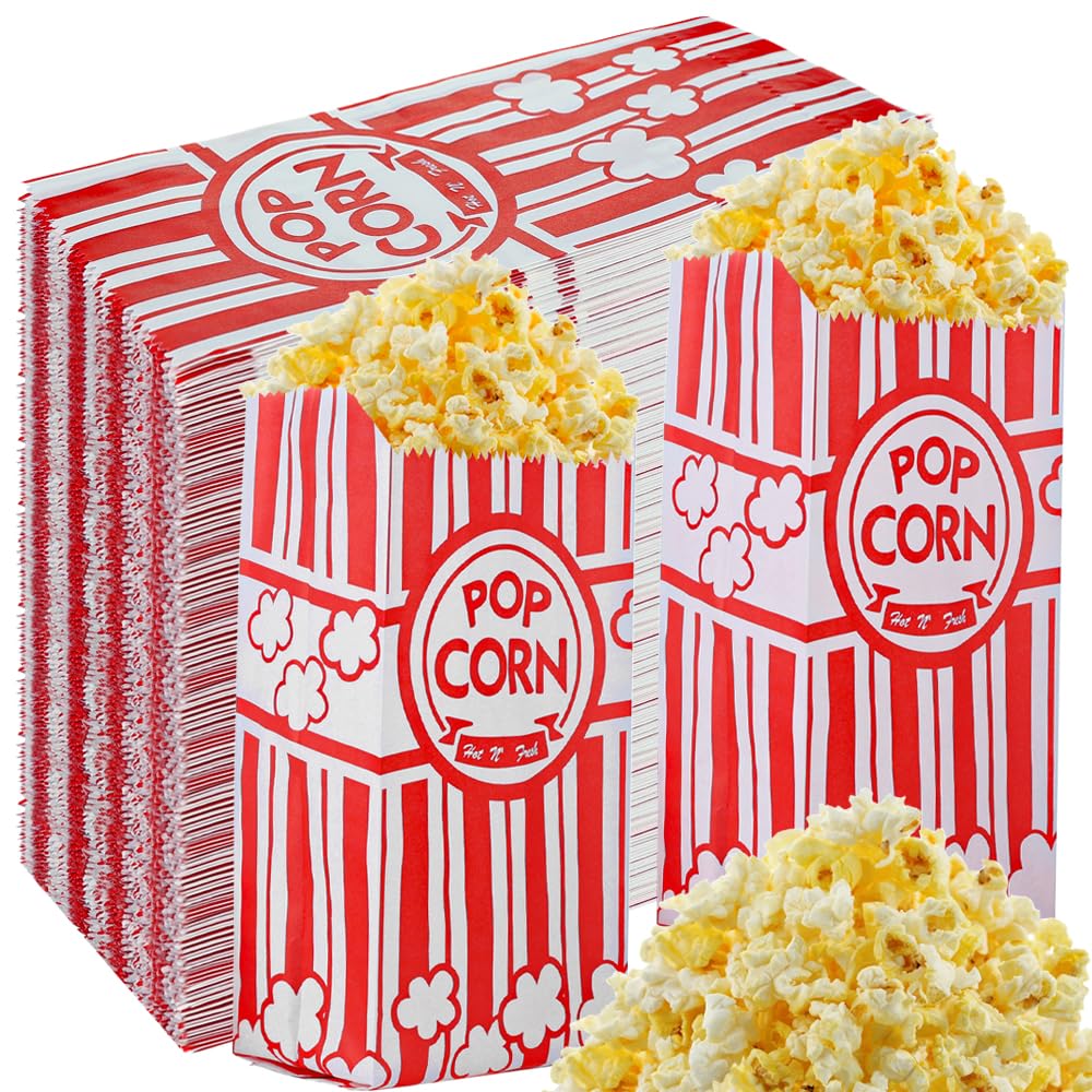 500 Pieces Paper Popcorn Bags 1 oz Small Pop Corner Bags Individual Servings for Popcorn Machine Christmas Party Disposable Pop Corn Storage Bag Bulk