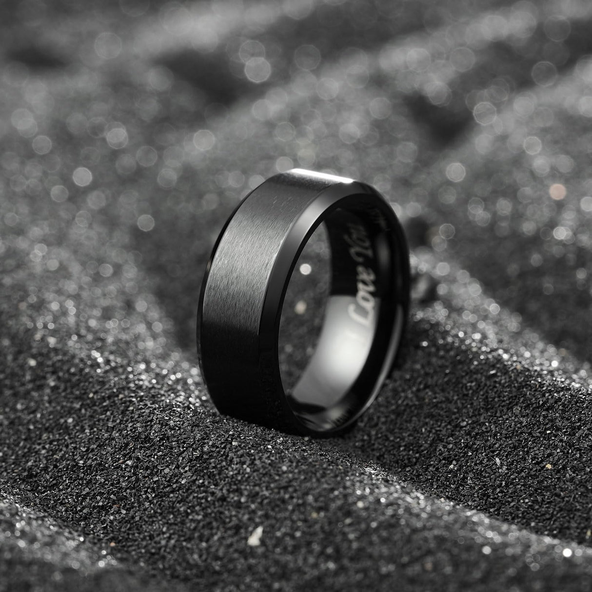 King Will Stainless Steel Wedding Ring 8mm Black I Love You Matte Size 10