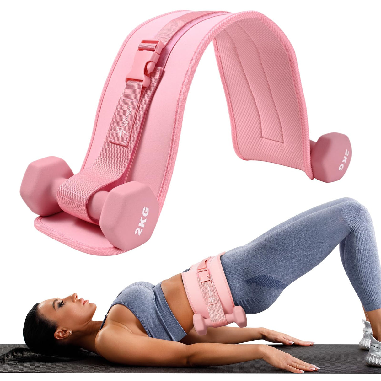 Exercise Hip Thrust Belt - Dumbbell Hip Thrust Belt, Thicken & Widen, Comfortable for Dumbbells, Kettlebells or Plates, Slip Padding, Gym or Home Workouts (Pink)