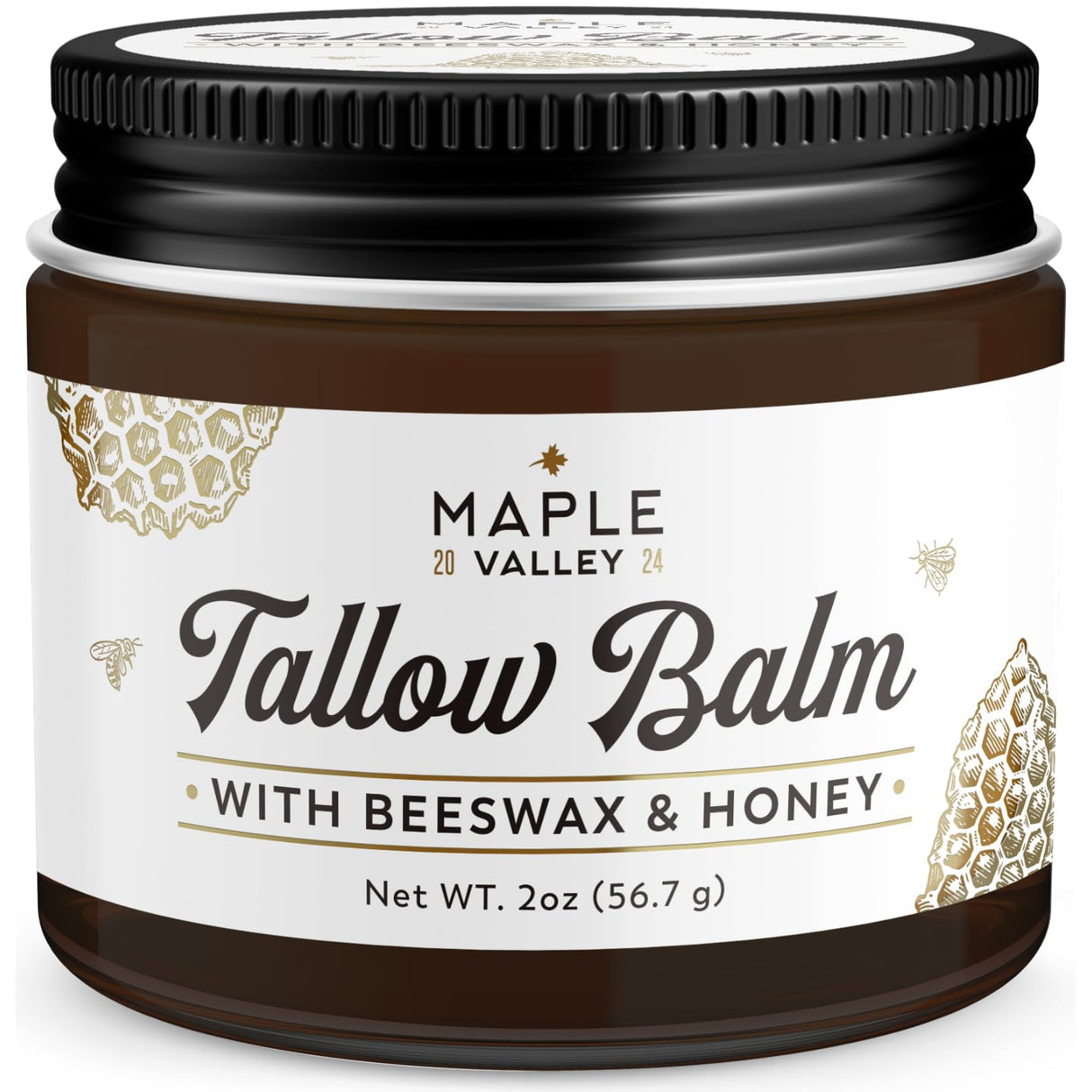 The Maple Valley Beef Tallow For Skin | Tallow and Honey Balm | Grass Fed & Finished Tallow Face Moisturizer with Beeswax and Raw Honey | Unscented, 2 oz