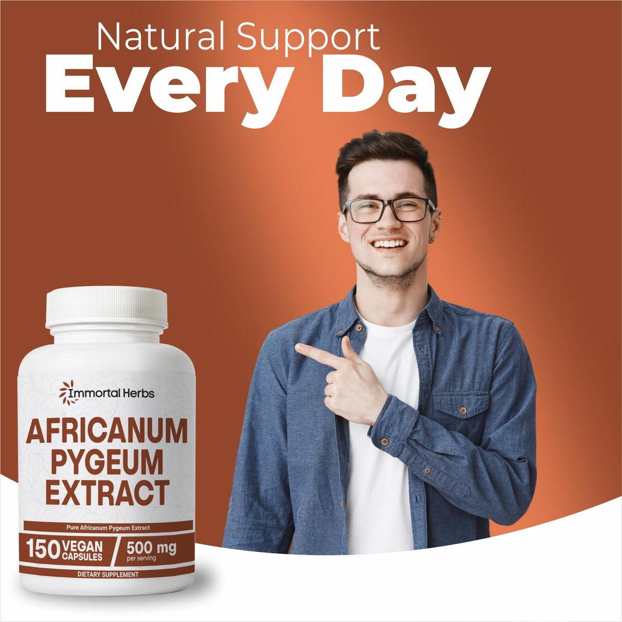 Immortal Herbs Africanum Pygeum 500mg, 25:1 Extract, 150 Pills, Extra Strength Pygeum Supplement for Men and Women, Non-GMO and Gluten-Free Bark Extract Capsules, 5 Months Supply