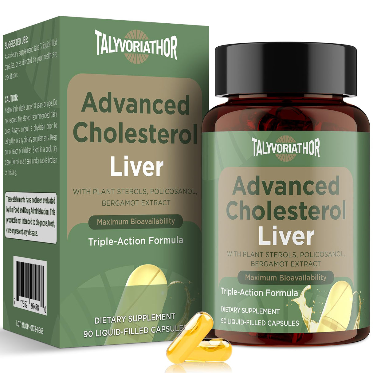 Advanced Cholesterol Supplements | Liquid-Filled Capsules for Better Absorption | Plant Sterols, Policosanol, Bergamot Extract | Triple-Action Formula,90 Capsules