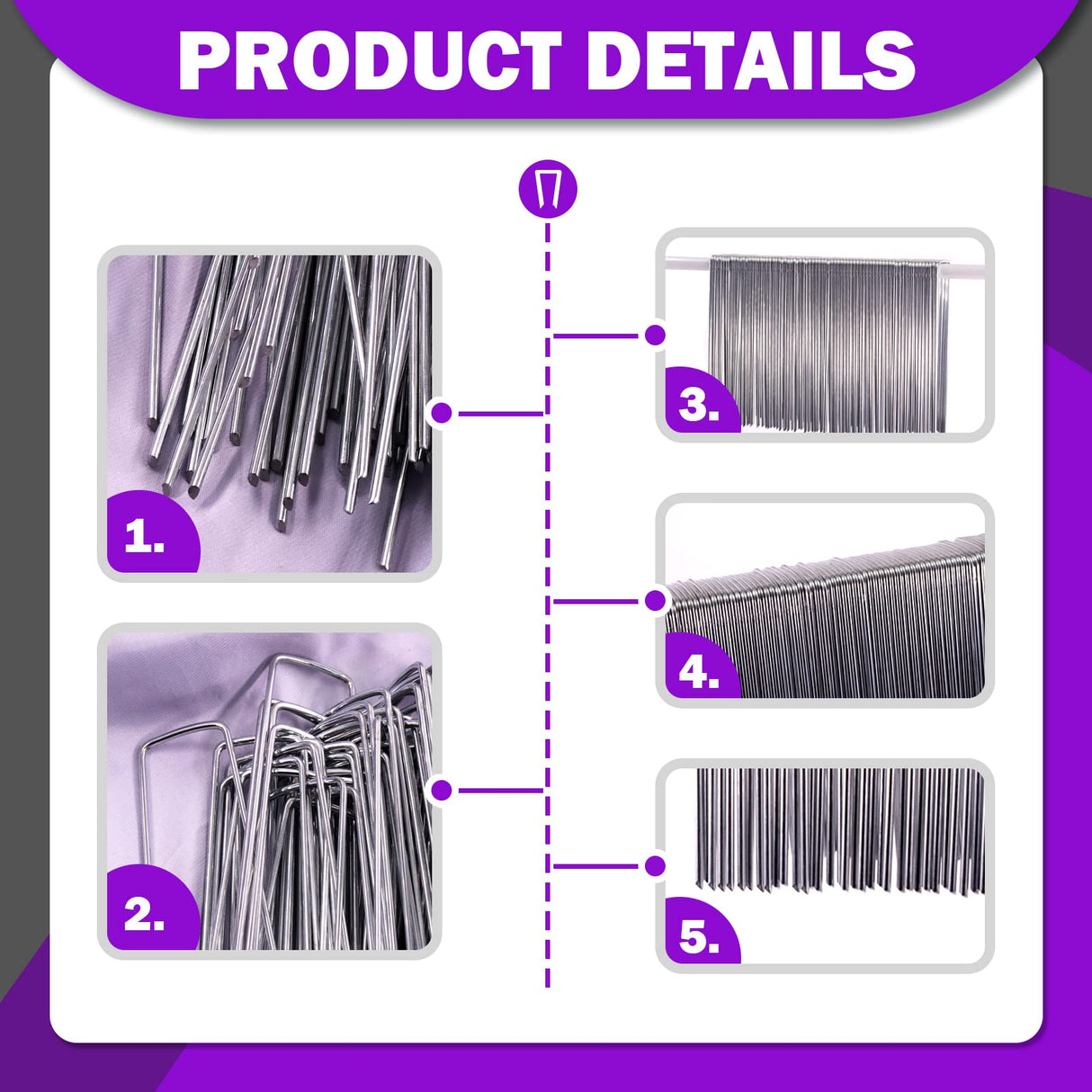 Swpeet 201Pcs U-Shaped Landscape Garden Stakes Staples and Plastic Fixing Gasket with Pick Hook Assortment Kit, Garden Lawn Landscape Staples for Irrigation Hoses, Fixed Fences, Artificial Turf Nails
