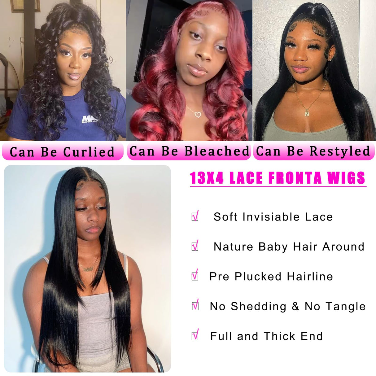 bunGiol 30 inch Lace Front Wig Straight Lace Frontal Wigs Pre Plucked with Baby Hair 180% Density 13X4 Brazilian Virgin Human Hair Wigs for Black Women Natural Black Color